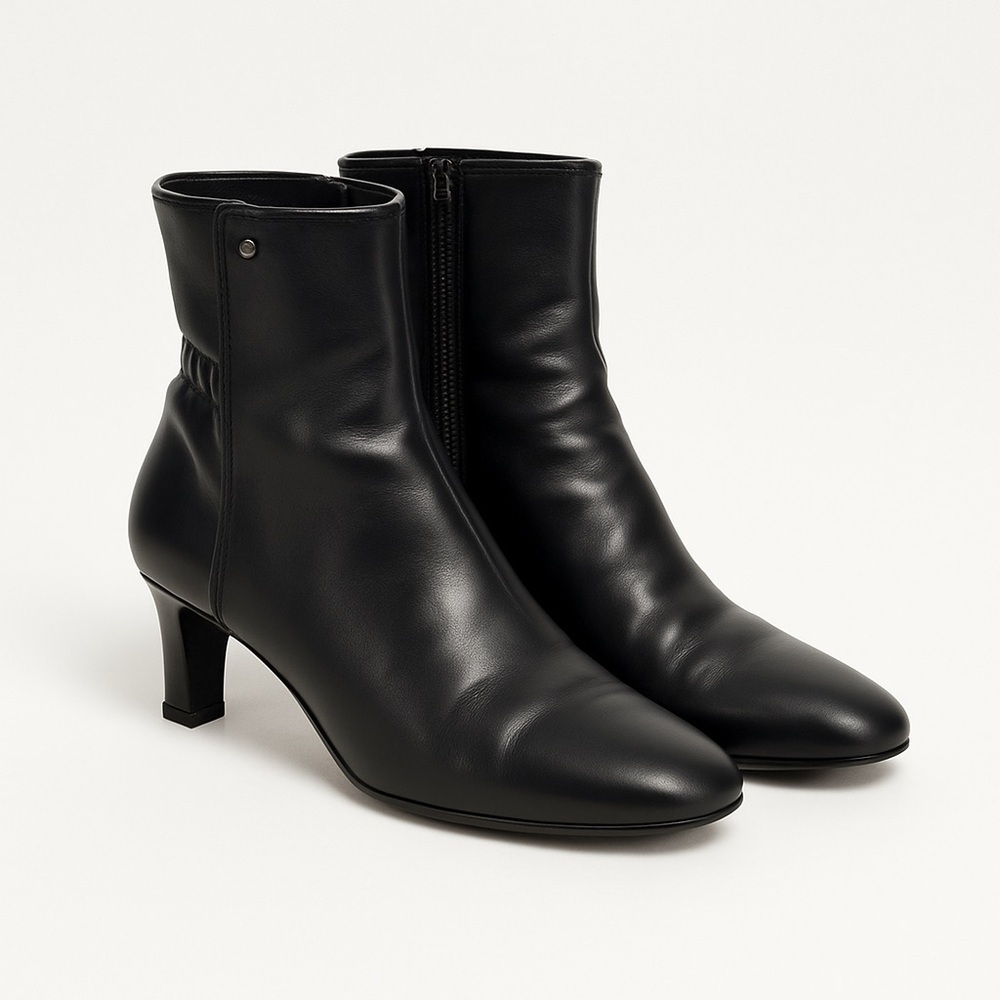 AGL leather ankle boots essential mid heel zip Italian design 38.5 black